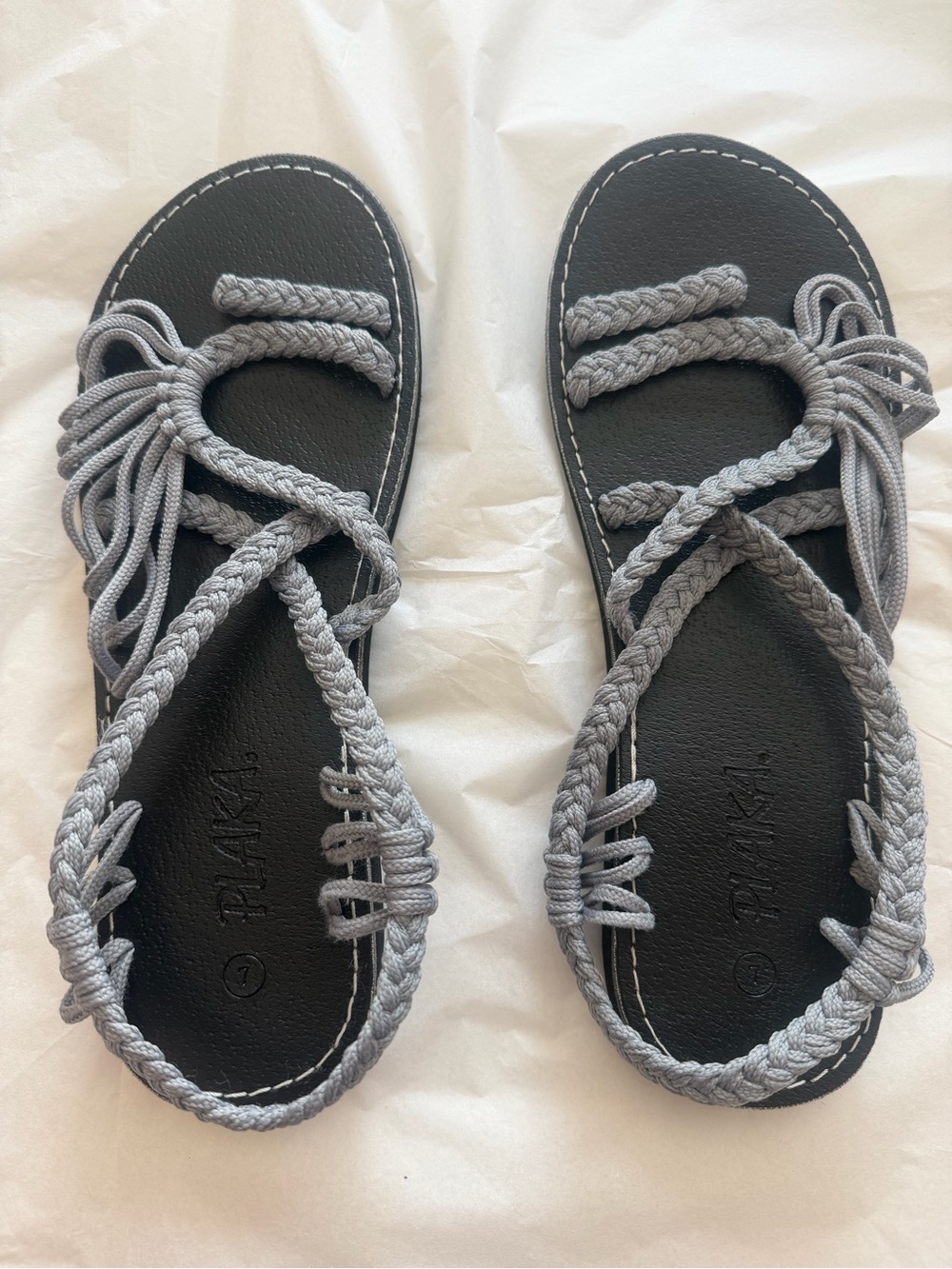 Plaka Gray Braided Rope Women’s Sandals Size 7 Like New